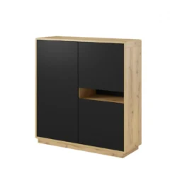Komoda wysoka ASTON 121 cm czarna z dodatkiem koloru dąb Taurus