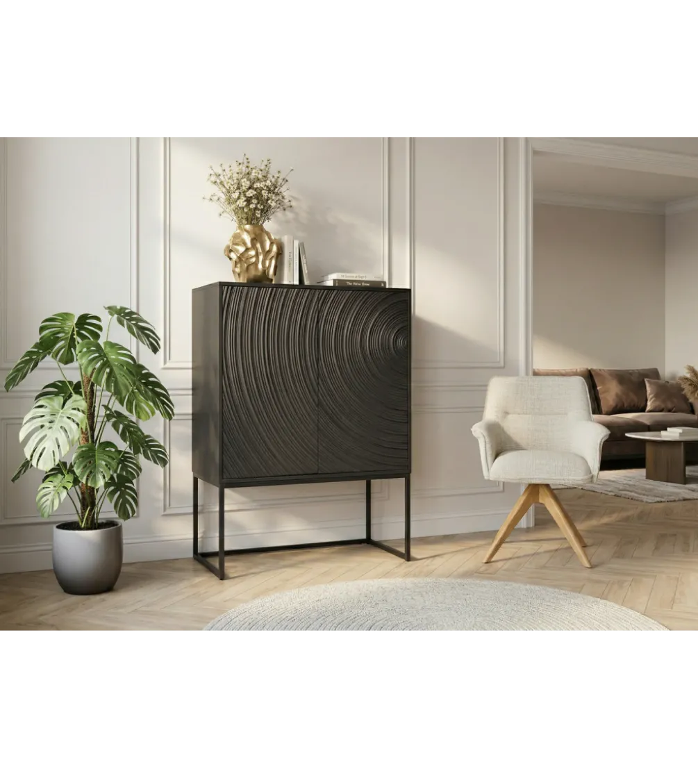 Komoda wysoka 3D ORBIT 120 cm drewno mango czarna