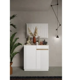 Komoda wysoka FANTASY 105 cm biała z dodatkiem dąb Cadiz