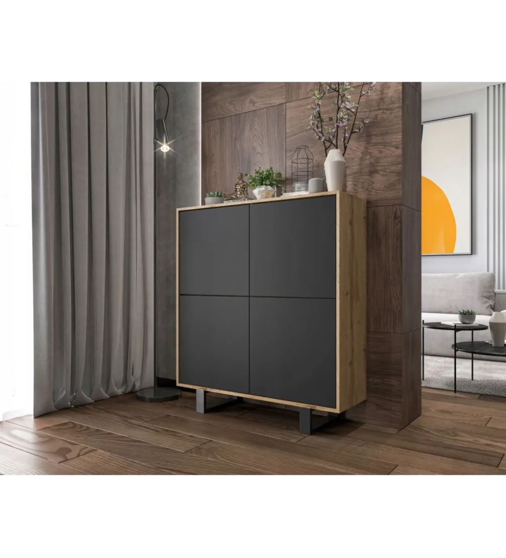 Komoda wysoka HAMBURG 108 cm biała z dodatkiem koloru dąb Cadiz