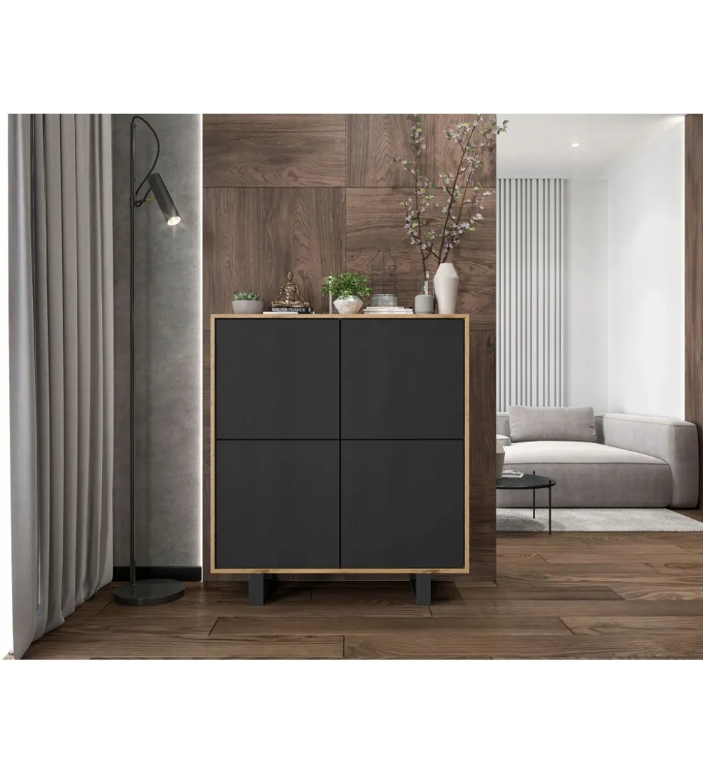 Komoda wysoka HAMBURG 108 cm biała z dodatkiem koloru dąb Cadiz