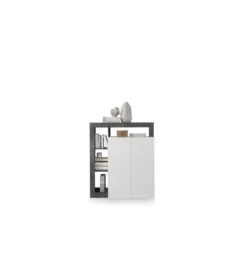 Komoda wysoka HAMBURG 127 cm Biała Z Dodatkiem Koloru antracytowego