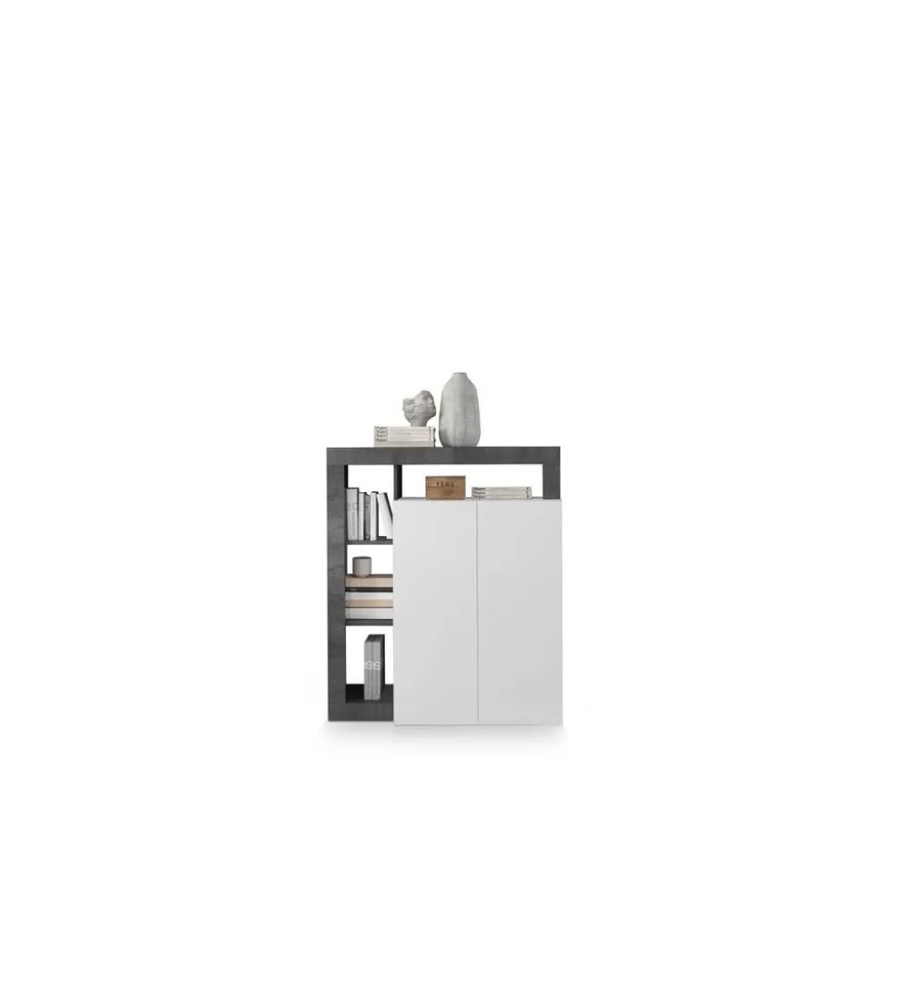 Komoda wysoka HAMBURG 127 cm Biała Z Dodatkiem Koloru antracytowego