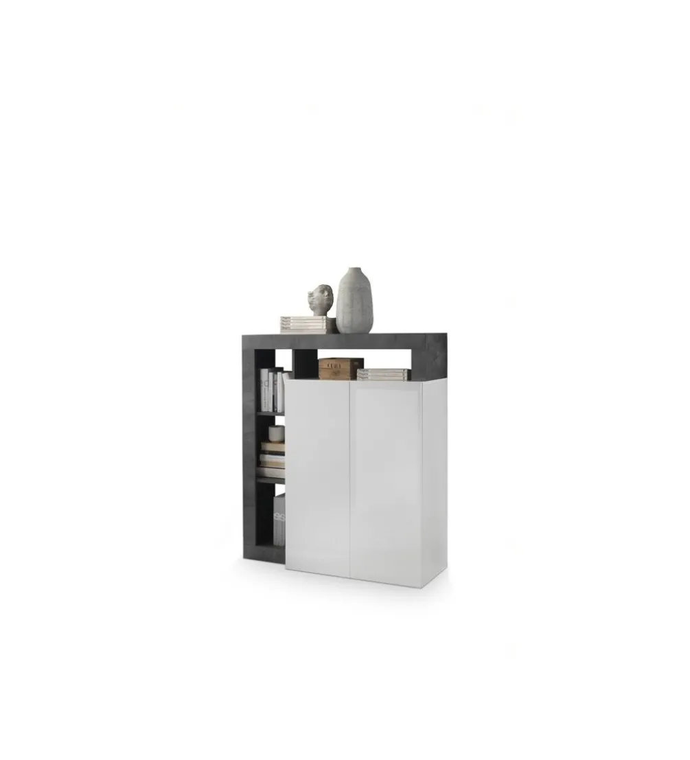Komoda wysoka HAMBURG 127 cm Biała Z Dodatkiem Koloru antracytowego