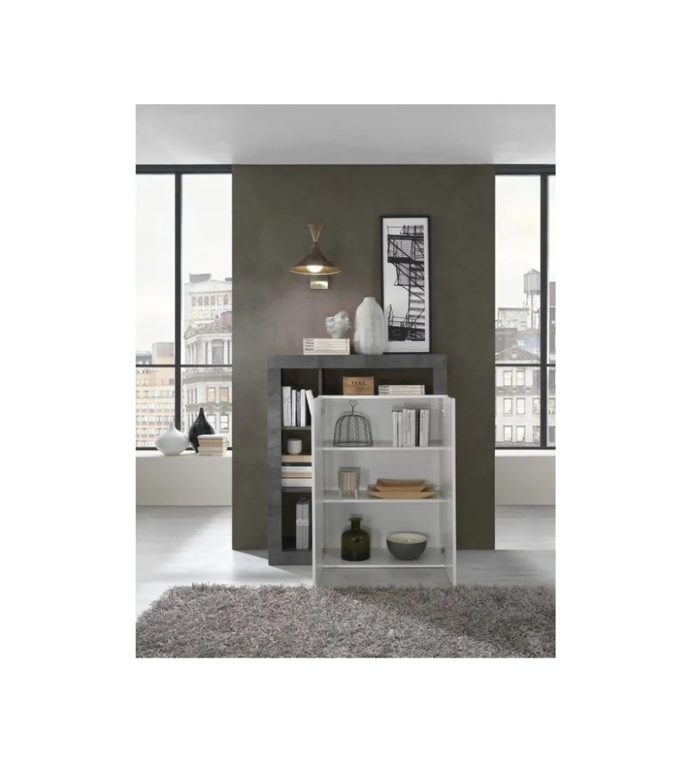 Komoda wysoka HAMBURG 127 cm Biała Z Dodatkiem Koloru antracytowego