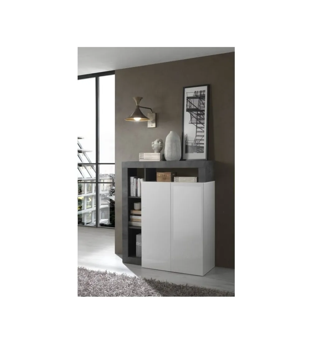 Komoda wysoka HAMBURG 127 cm Biała Z Dodatkiem Koloru antracytowego