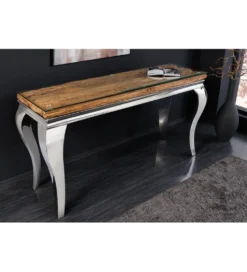 Konsola MODERN BAROCK BARRACUDA 140 cm chromowany szklany blat BEZ blatu tekowego