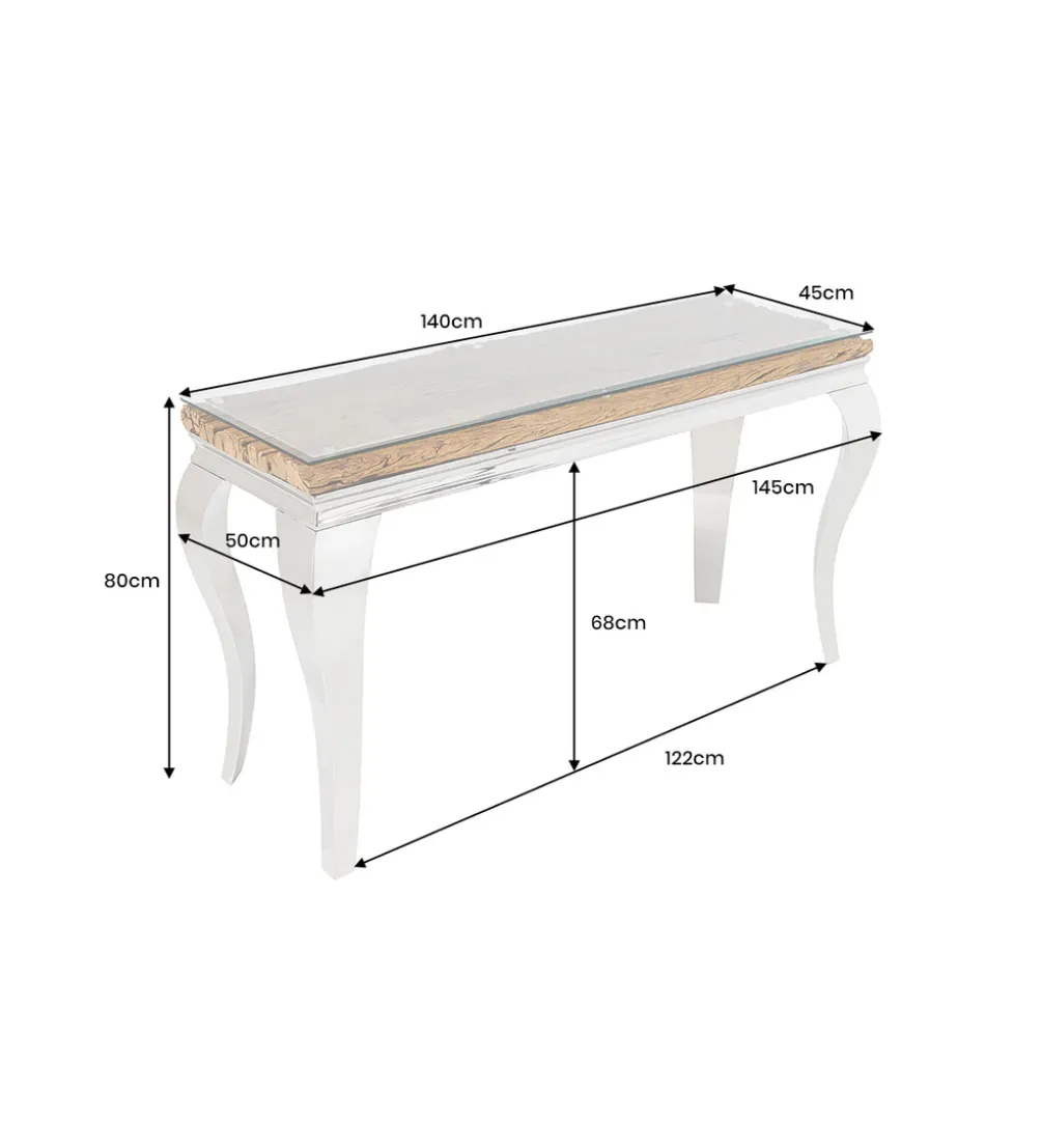 Konsola MODERN BAROCK BARRACUDA 140 cm chromowany szklany blat BEZ blatu tekowego