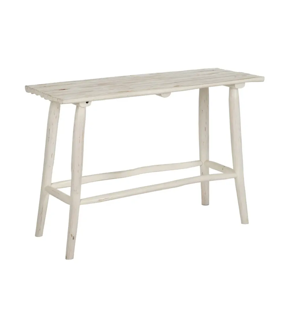 Konsola WORNYM 120 cm drewno teak biała przecierana