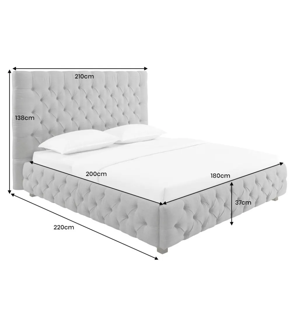Łóżko tapicerowane PARIS CHESTERFIELD 180 cm x 200 cm Szare lniane