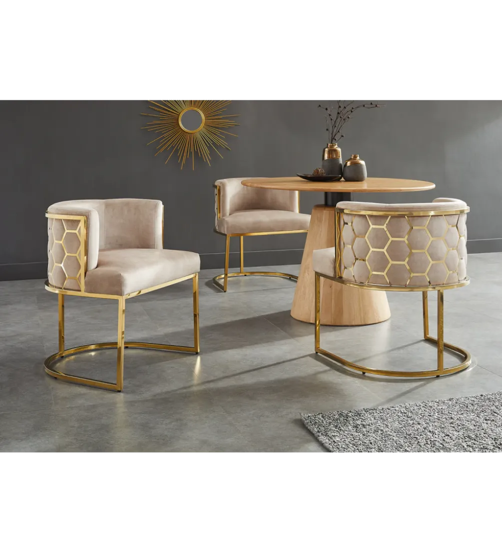 Krzesło ELEGANCE welwet beżowy złote nogi