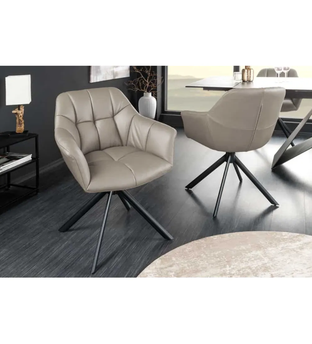 Krzesło obrotowe PAPILLON 83 cm 180 stopni skórzany taupe