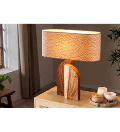 Lampa stołowa LOVERS 60 cm drewno deszczowe boucle