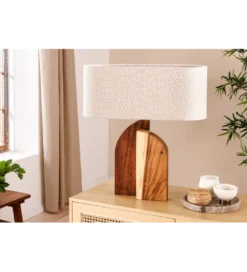 Lampa stołowa LOVERS 60 cm drewno deszczowe boucle