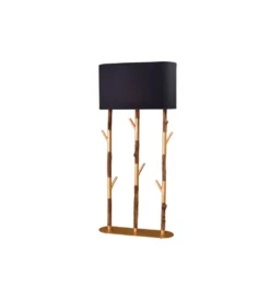 Lampa stojąca WARDROBE 150 cm naturalny z abażurem czarno-złotym