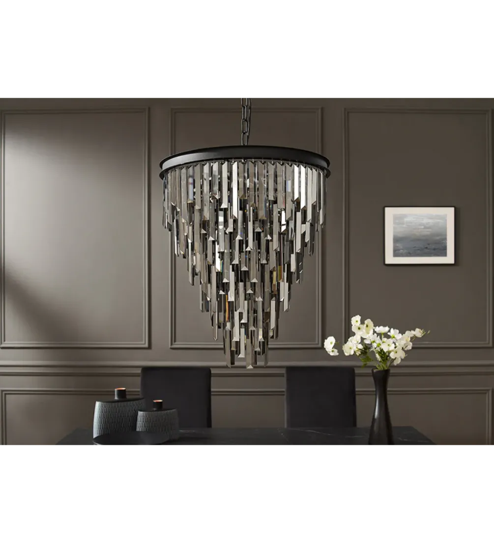 Lampa wisząca CRYSTAL 50 cm czarne szkło pryzmaty szare