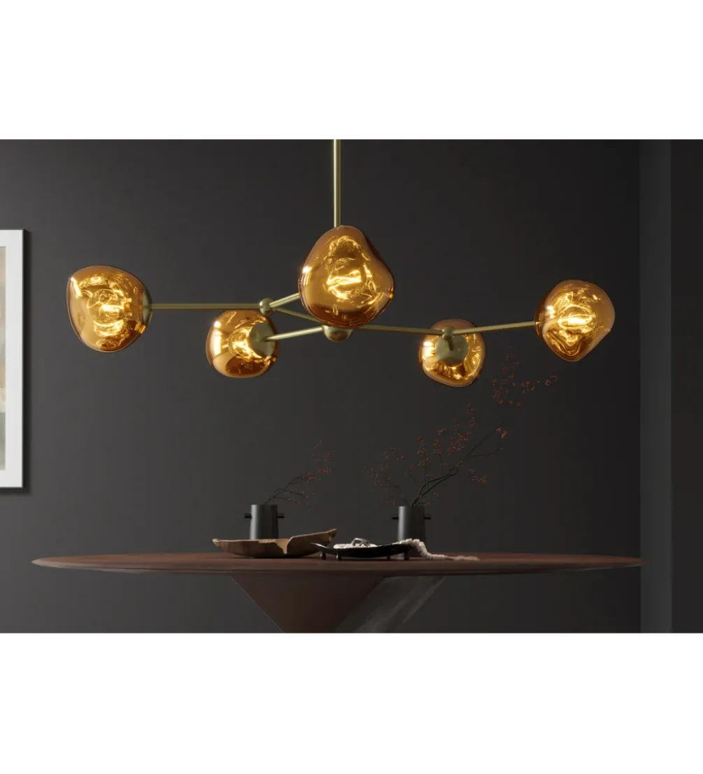 Lampa wisząca LIQUID DIAMOND 5 kloszy szkło złoty