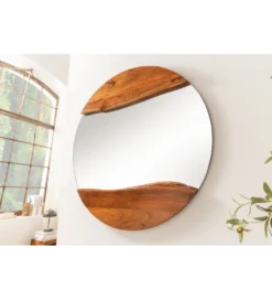 Lustro wiszące MIRROR 100 cm drewno akacja