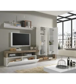 Meblościanka HAMBURG 277 cm biała z dodatkiem koloru klon Pero