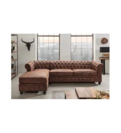 Narożnik Chesterfield 270 cm antyczny brąz lewostronny