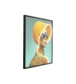 Obraz SUN HAT WOMAN LED 80 x 80 cm żółty