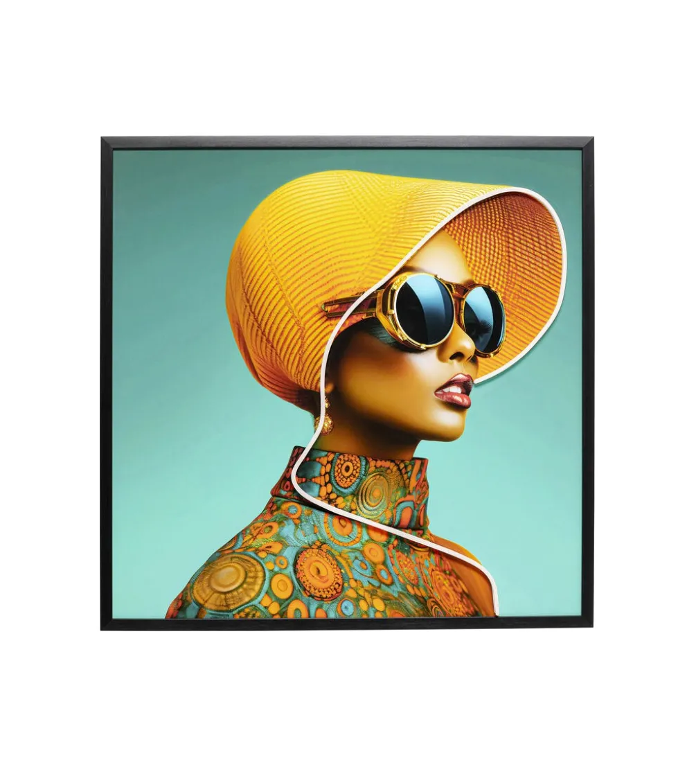 Obraz SUN HAT WOMAN LED 80 x 80 cm żółty