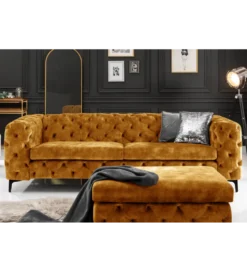 Pufa MODERN BAROCK 90 cm aksamitny musztardowo żółty