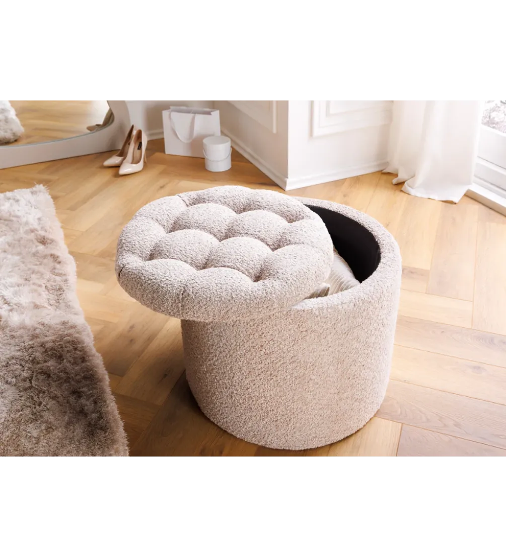 Pufa MODERN BAROCK STORAGE 50 cm bouclé kolor szampański
