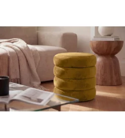 Pufa VOGUE 40 cm z schowkiem welwet musztardowa