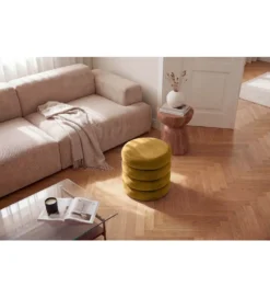 Pufa VOGUE 40 cm z schowkiem welwet musztardowa