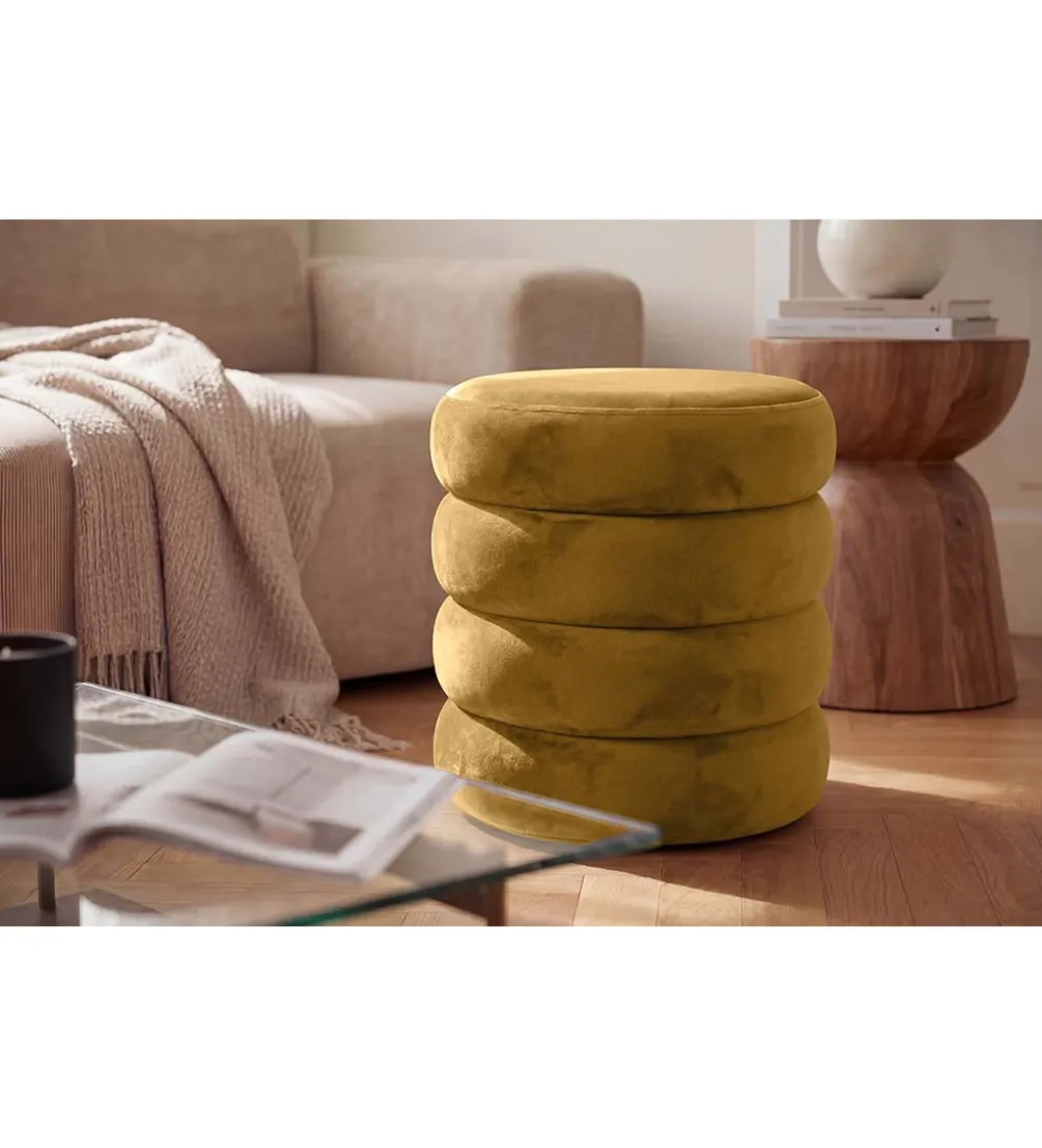 Pufa VOGUE 40 cm z schowkiem welwet musztardowa