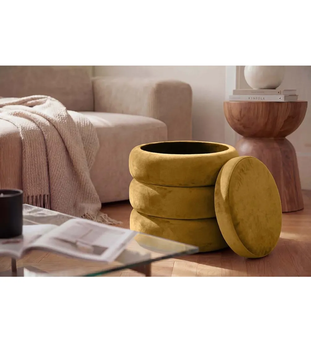 Pufa VOGUE 40 cm z schowkiem welwet musztardowa