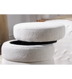 Pufa VOQUE 50 cm z pojemnikiem Bouclé kremowo biała