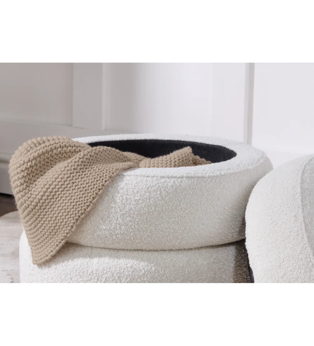 Pufa VOQUE 50 cm z pojemnikiem Bouclé kremowo biała