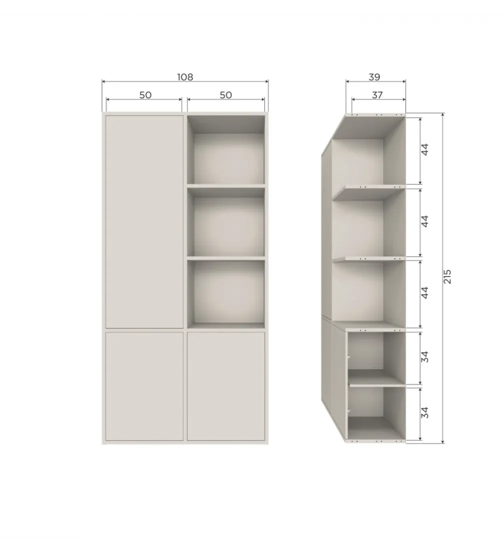 Regał MEGGY 108 cm drewno sosny szary lewostronny