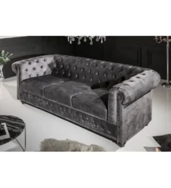 Sofa ARIELLE Chesterfield 205 Cm szary aksamit
