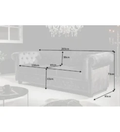 Sofa ARIELLE Chesterfield 205 Cm szary aksamit
