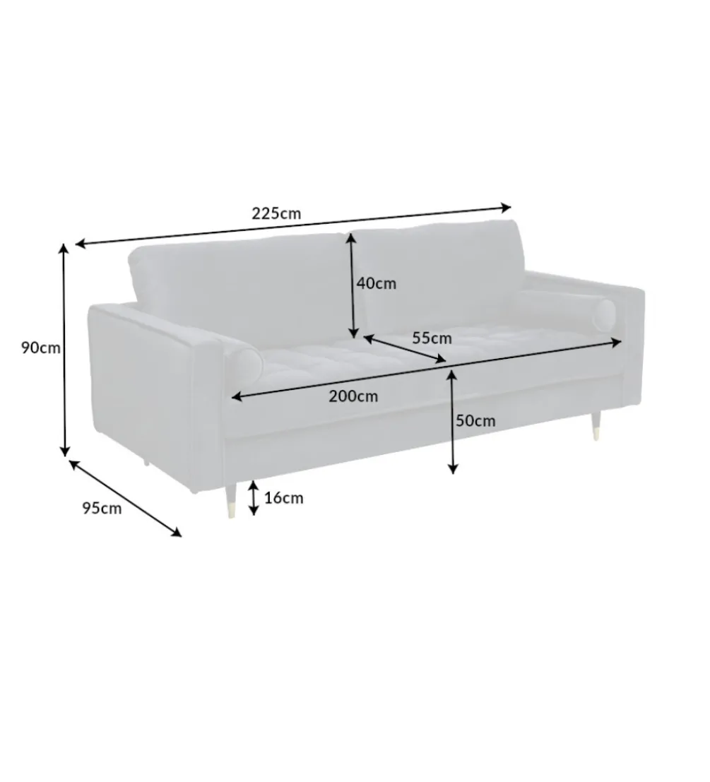 Sofa CANIS Velvet 225 cm szary aksamit