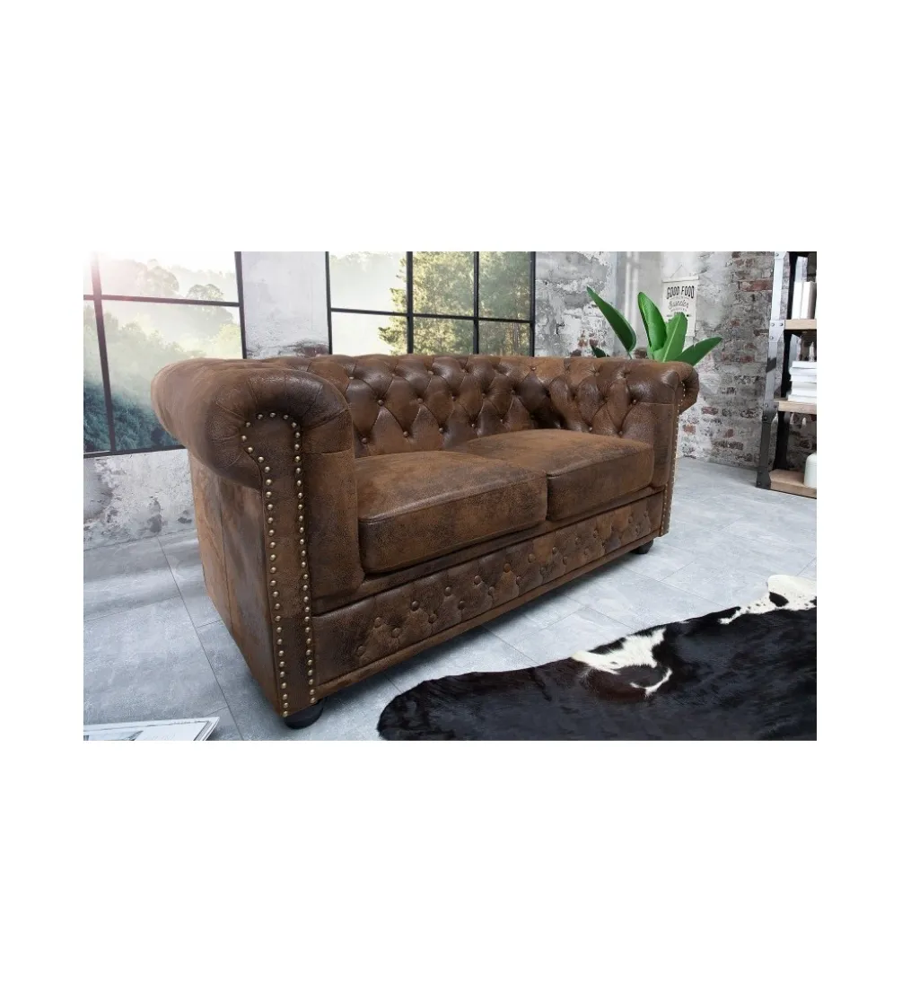Sofa Chesterfield antyczny brąz