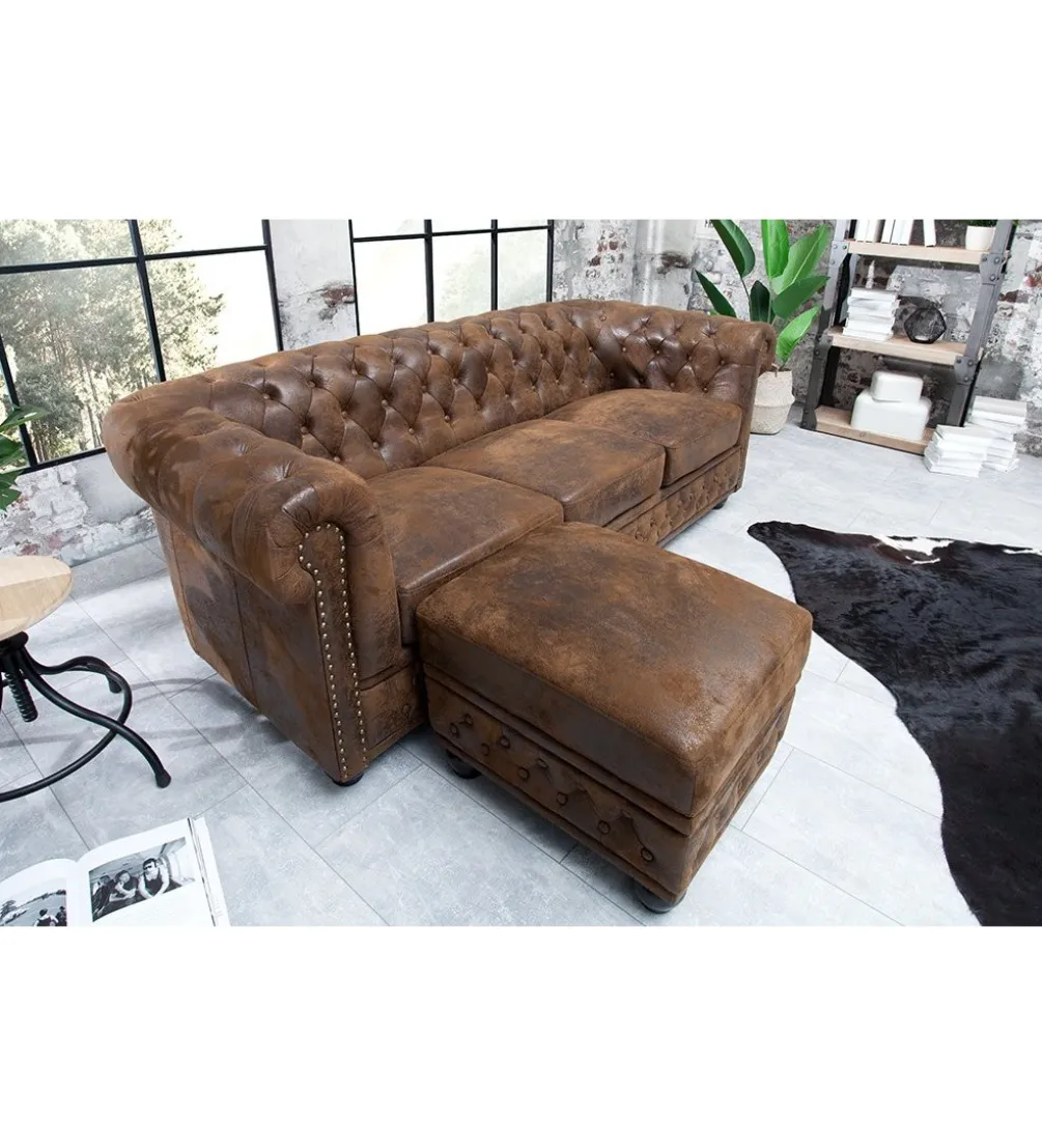Sofa Chesterfield 205 cm antyczny brąz