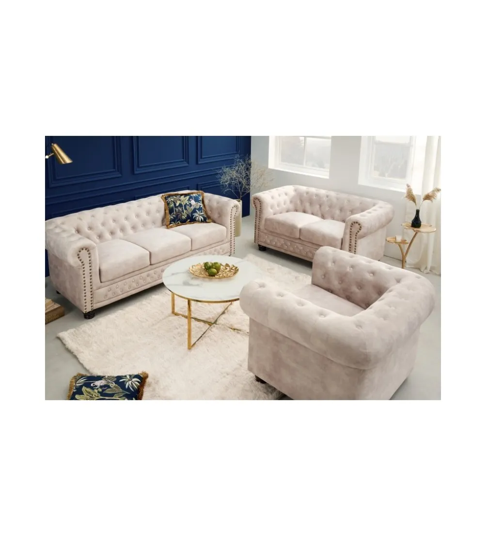Sofa dwuosobowa ROCHESTER Chesterfield 150 cm beżowa
