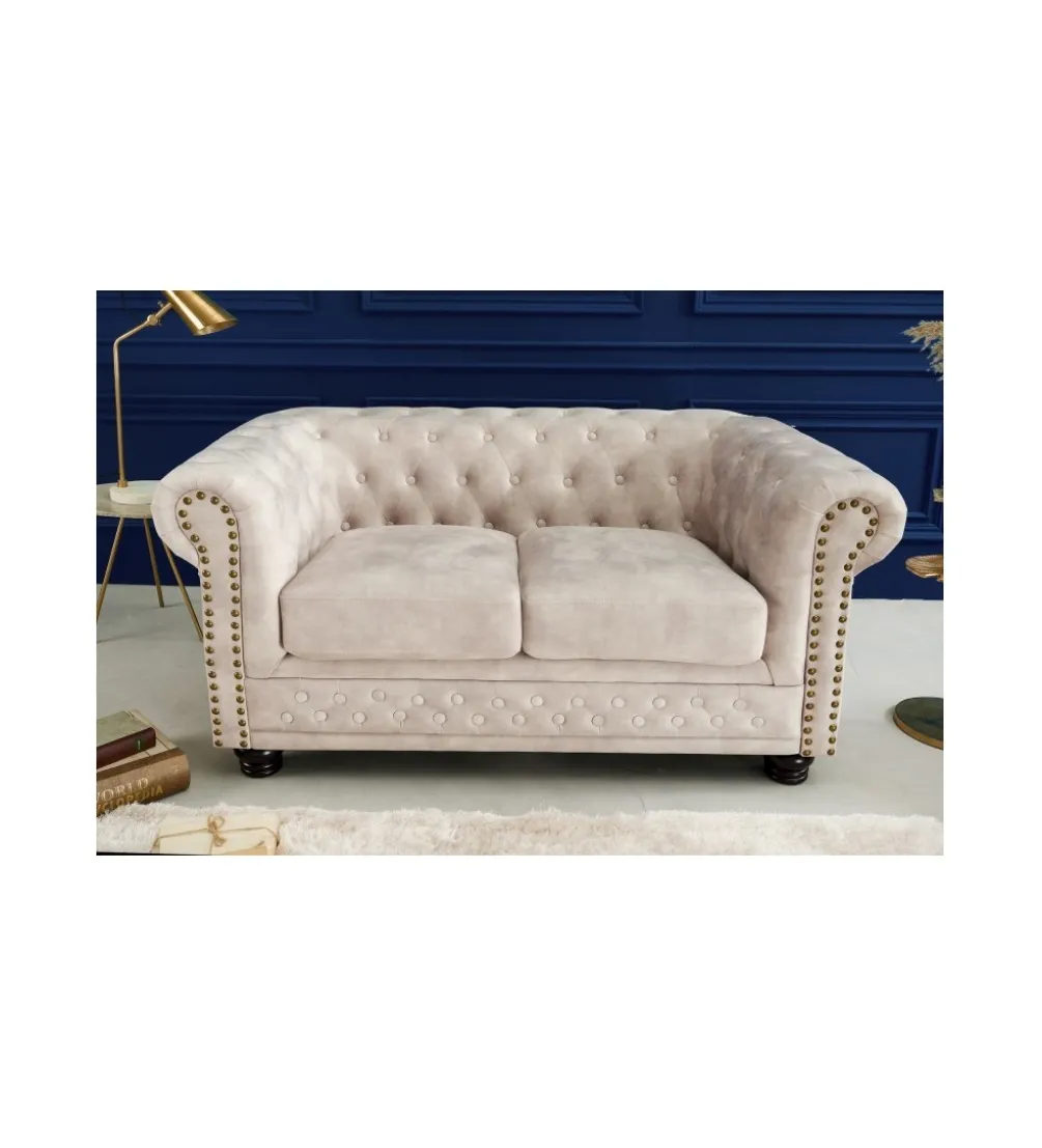 Sofa dwuosobowa ROCHESTER Chesterfield 150 cm beżowa
