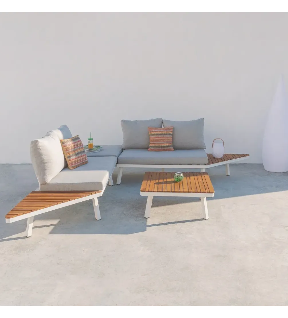 Sofa ogrodowa SASKIA 260 cm drewno akacja nogi białe