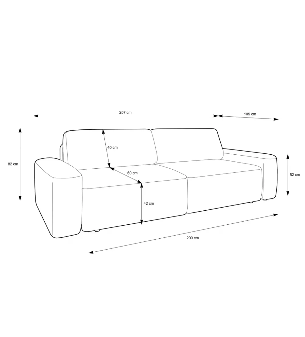 Sofa PULIA 238 cm z funkcją spania z pojemnikiem na pościel