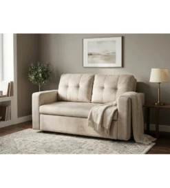 Sofa SMART 140 cm z funkcją spania welwet chmpagne beżowa