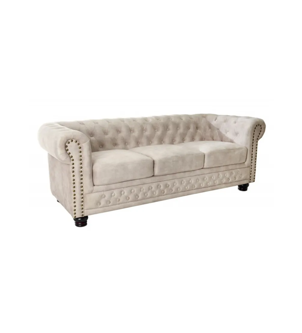 Sofa trzyosobowa ROCHESTER Chesterfield 200 cm beżowa