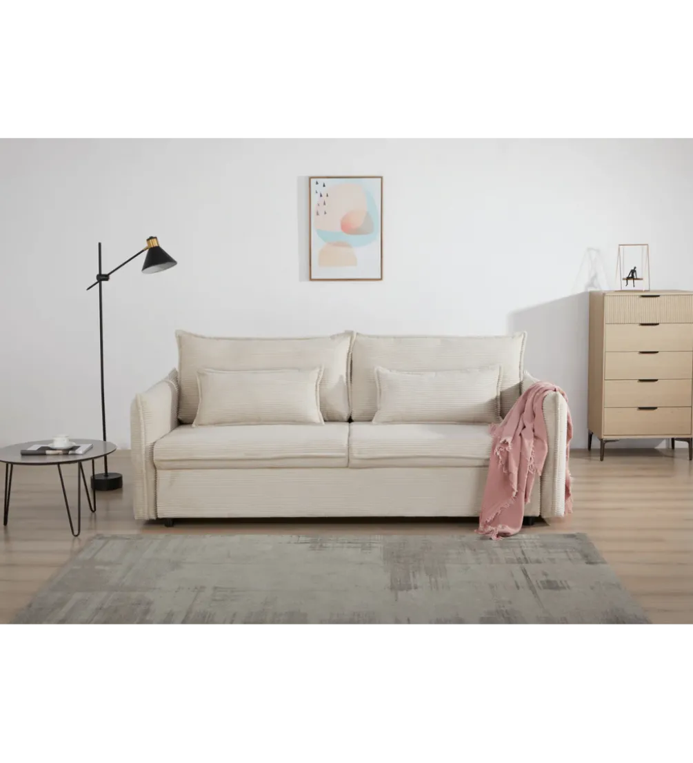 Sofa z funkcją spania APARTMENT 215 cm cord beżowy