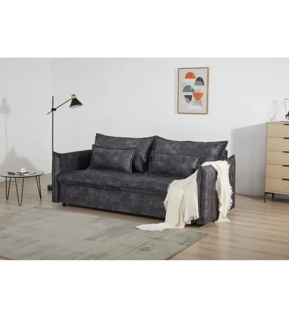 Sofa z funkcją spania APARTMENT 215 cm welur szara