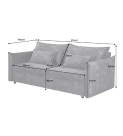 Sofa z funkcją spania APARTMENT 215 cm welur szara