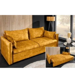 Sofa z funkcją spania APARTMENT 215 cm welur musztardowa